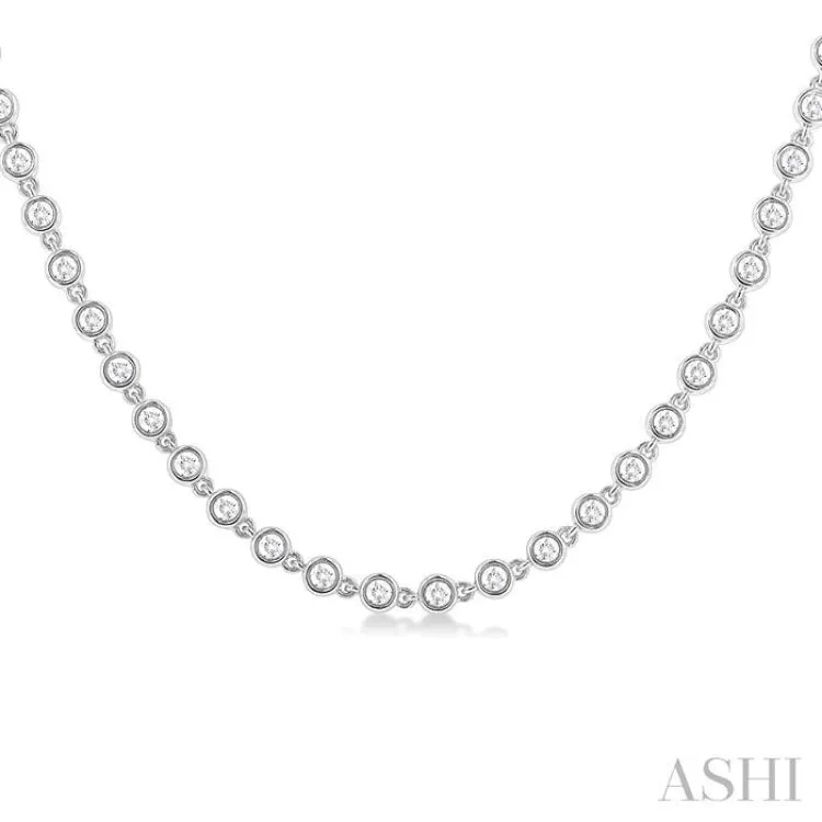 1 1/4 ctw Bezel Set Round Cut Diamond Tennis Necklace in 14K White Gold