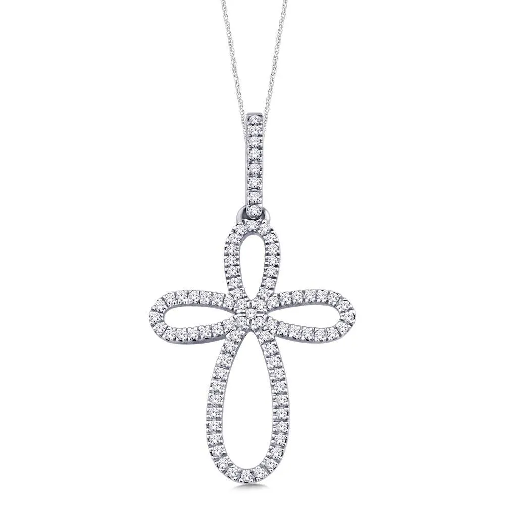 10K White Gold 1/6 Ct.Tw. Diamond Cross Pendant