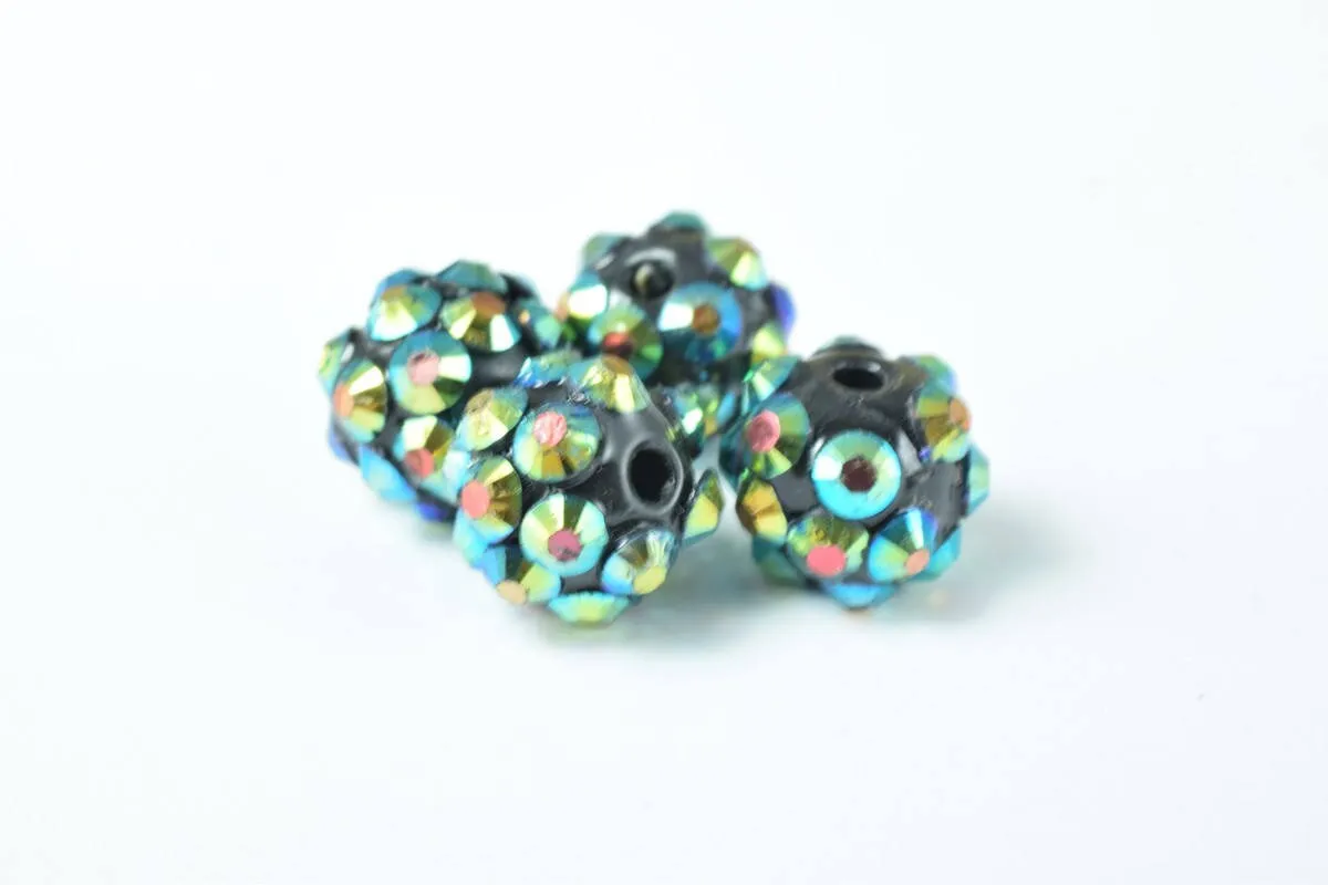 10x8mm Rhinestone Resin Beads, Shamballa, Round Ball Beads, for Macrame Bracelet, Basketball wives Earring 10 Colors set of 10 or 20 PCs