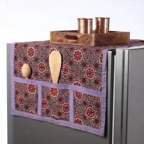 Ajrakh Block Printed Cotton Fridge Top Cover with Multiple Pockets