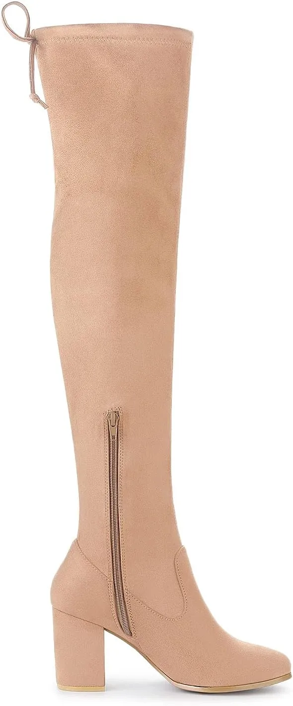 Allegra K Women's Round Toe Chunky Heel Over the Knee High Boots