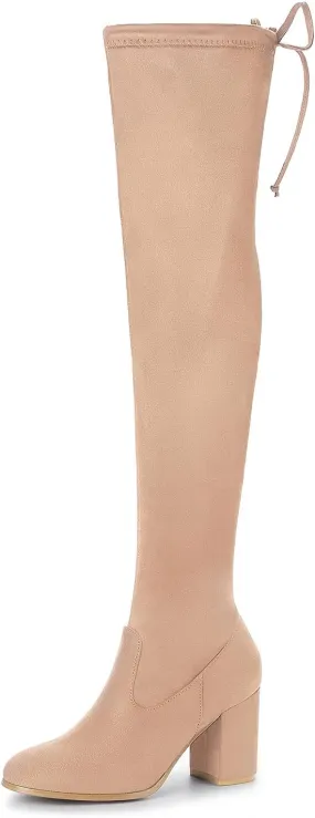 Allegra K Women's Round Toe Chunky Heel Over the Knee High Boots