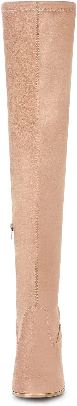 Allegra K Women's Round Toe Chunky Heel Over the Knee High Boots