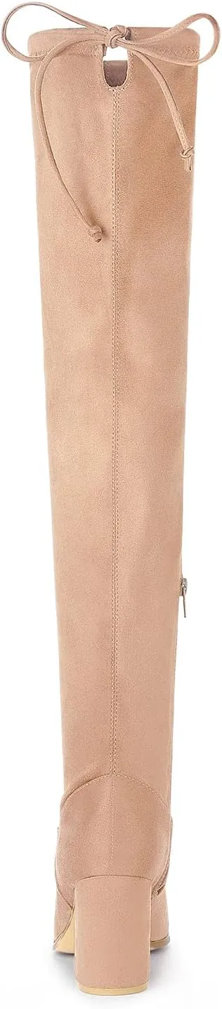 Allegra K Women's Round Toe Chunky Heel Over the Knee High Boots