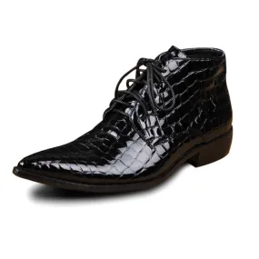 Animal Pattern Pointed Lace up Mens Boots