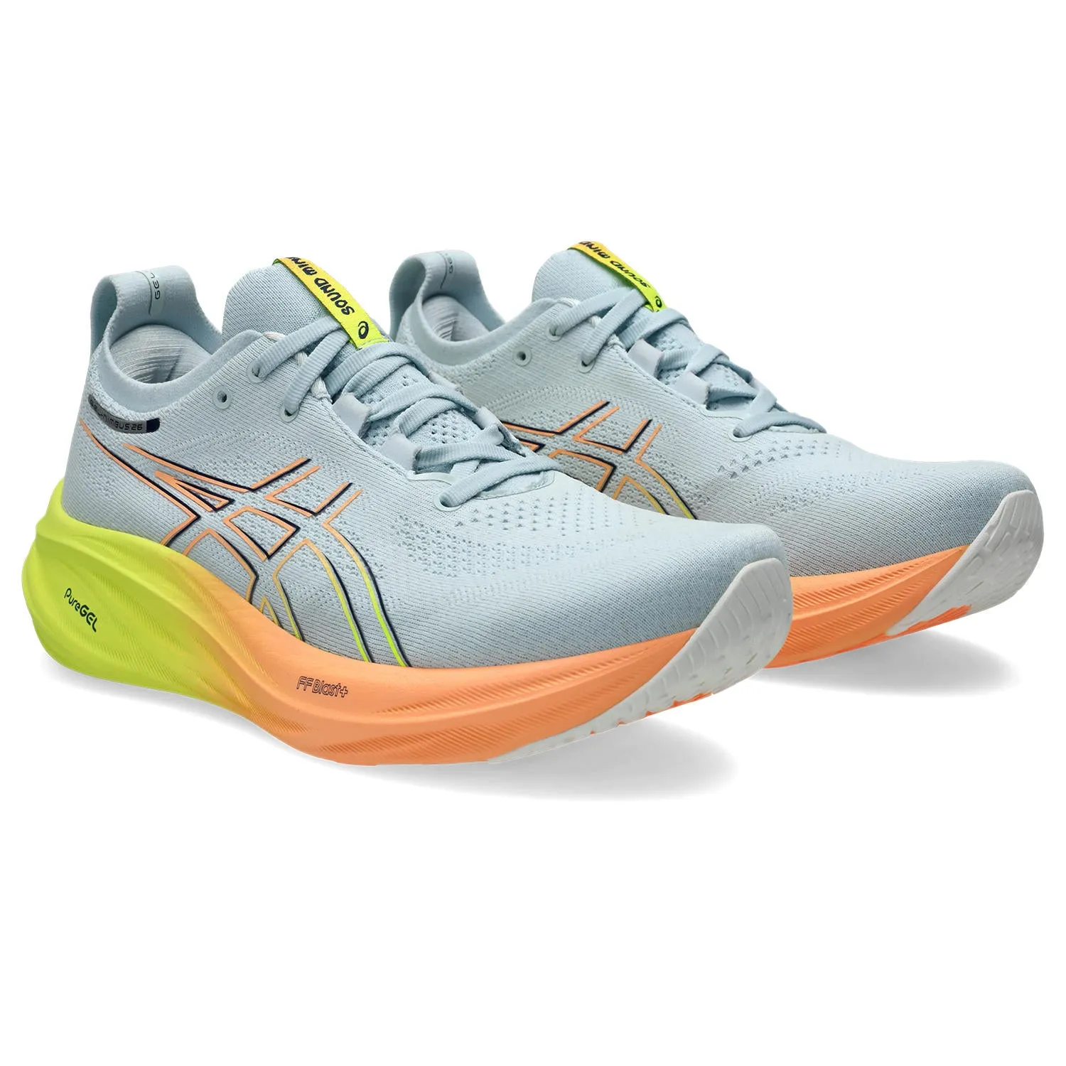 Mens Asics Gel-Nimbus 26 Paris Edition Running Shoe - Light Celadon/Safety Yellow