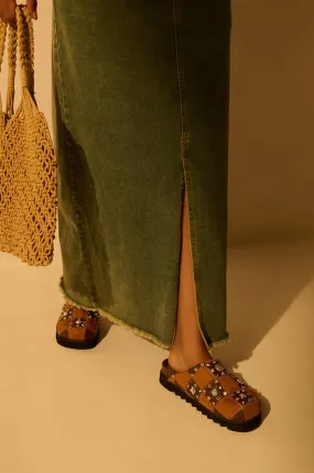 AZALEA WANG FISCHER TAN STUDDED SLIP ON FLAT
