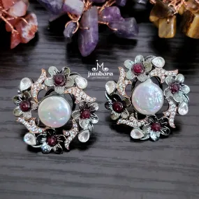 Baroque Pearl Victorian Rosegold  AD Zircon Stone stud Earring