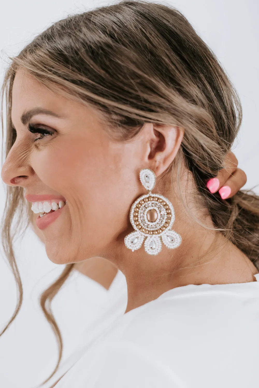 Beaded Babe Earring, Ivory