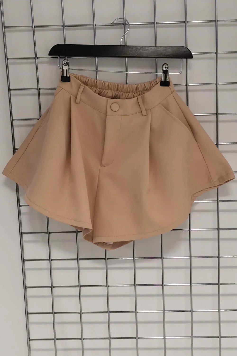 Beige High Waisted Flared Shorts
