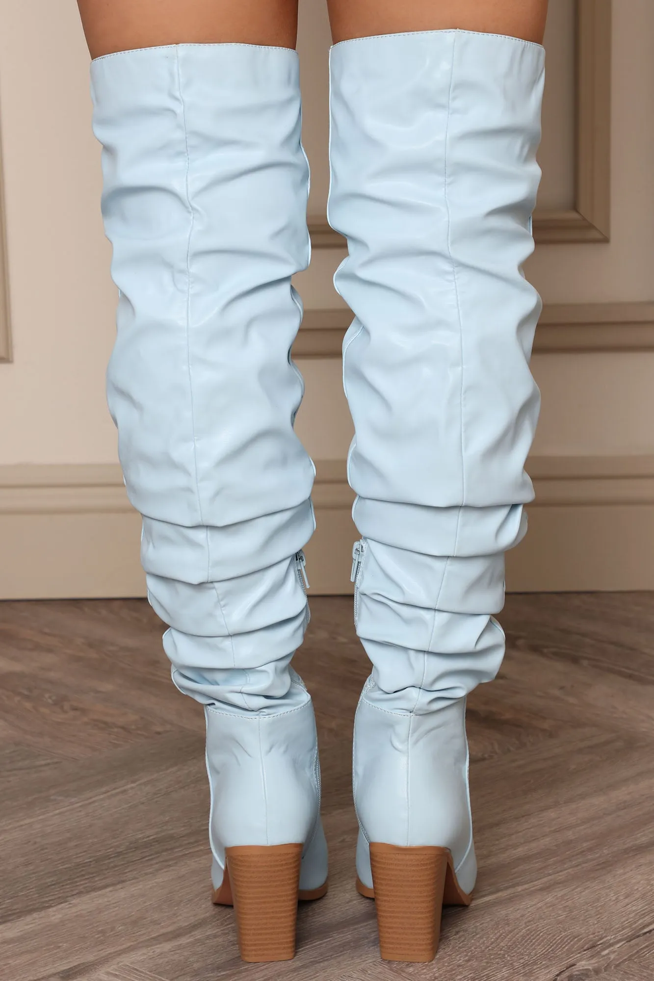 Best Intentions Ruched Over The Knee Boots - Light Blue