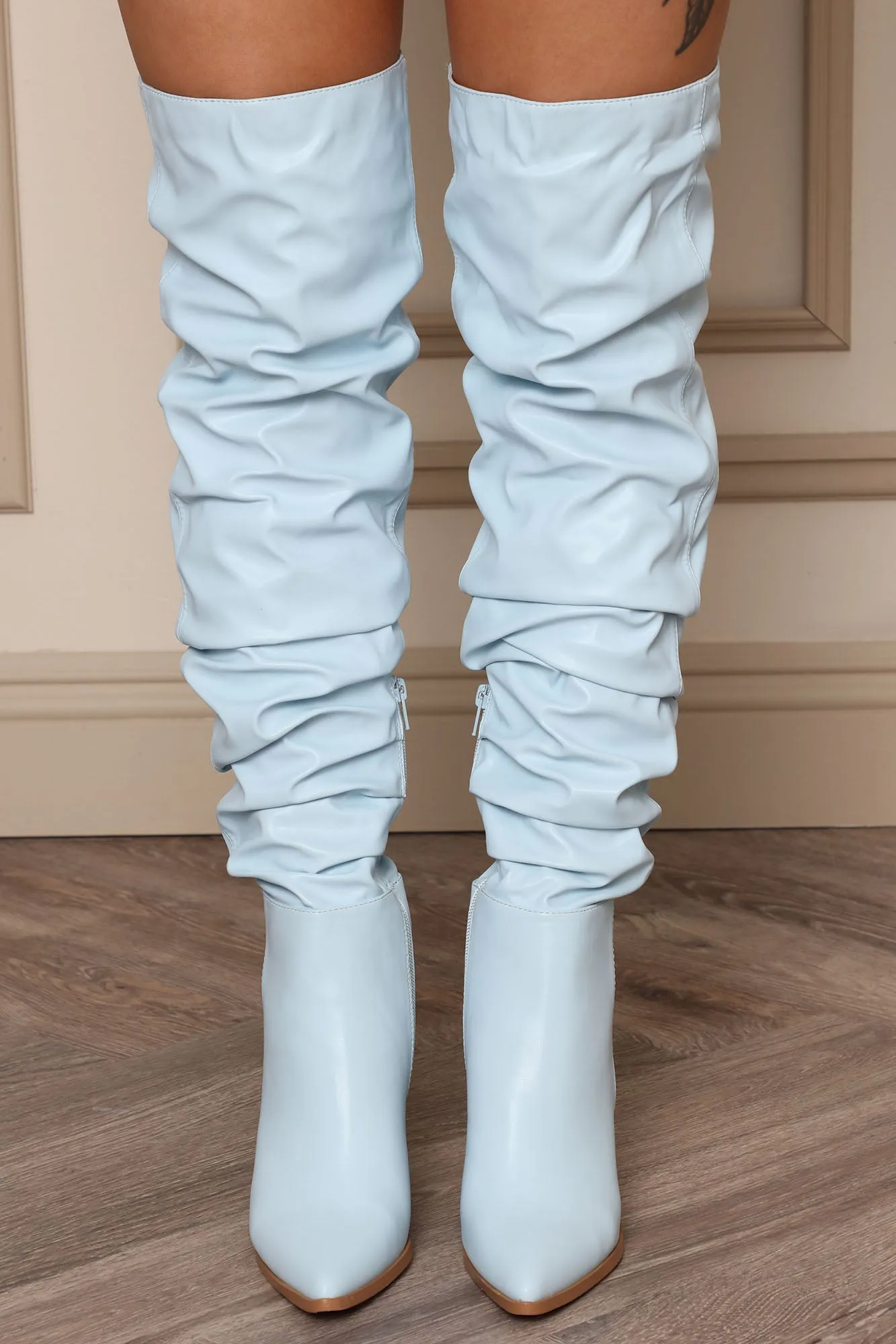 Best Intentions Ruched Over The Knee Boots - Light Blue