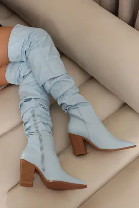 Best Intentions Ruched Over The Knee Boots - Light Blue