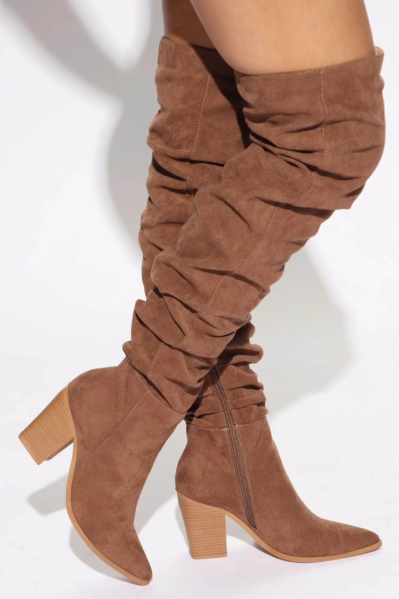 Best Intentions Ruched Over The Knee Boots - Tan