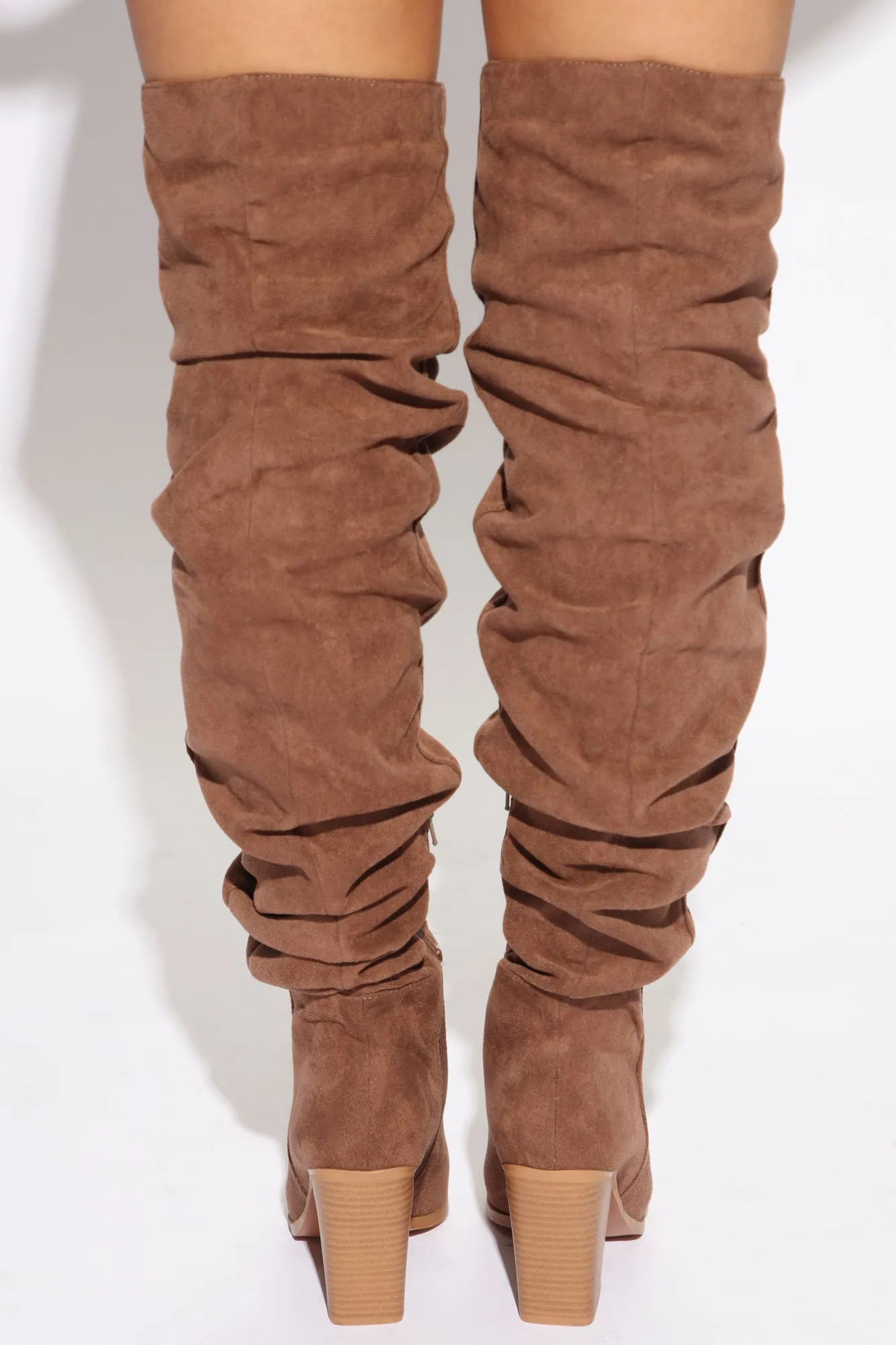 Best Intentions Ruched Over The Knee Boots - Tan