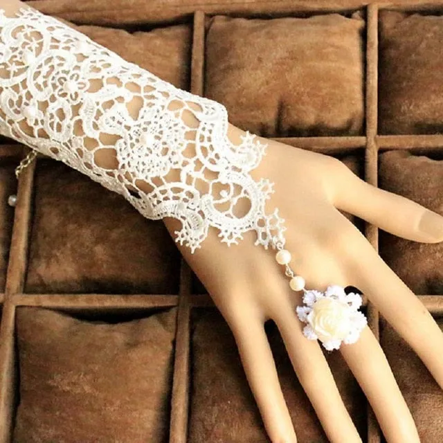 Black Lace Flower Retro Bracelet Ring Set Women