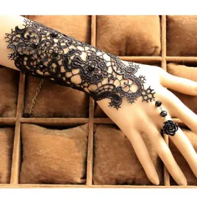 Black Lace Flower Retro Bracelet Ring Set Women