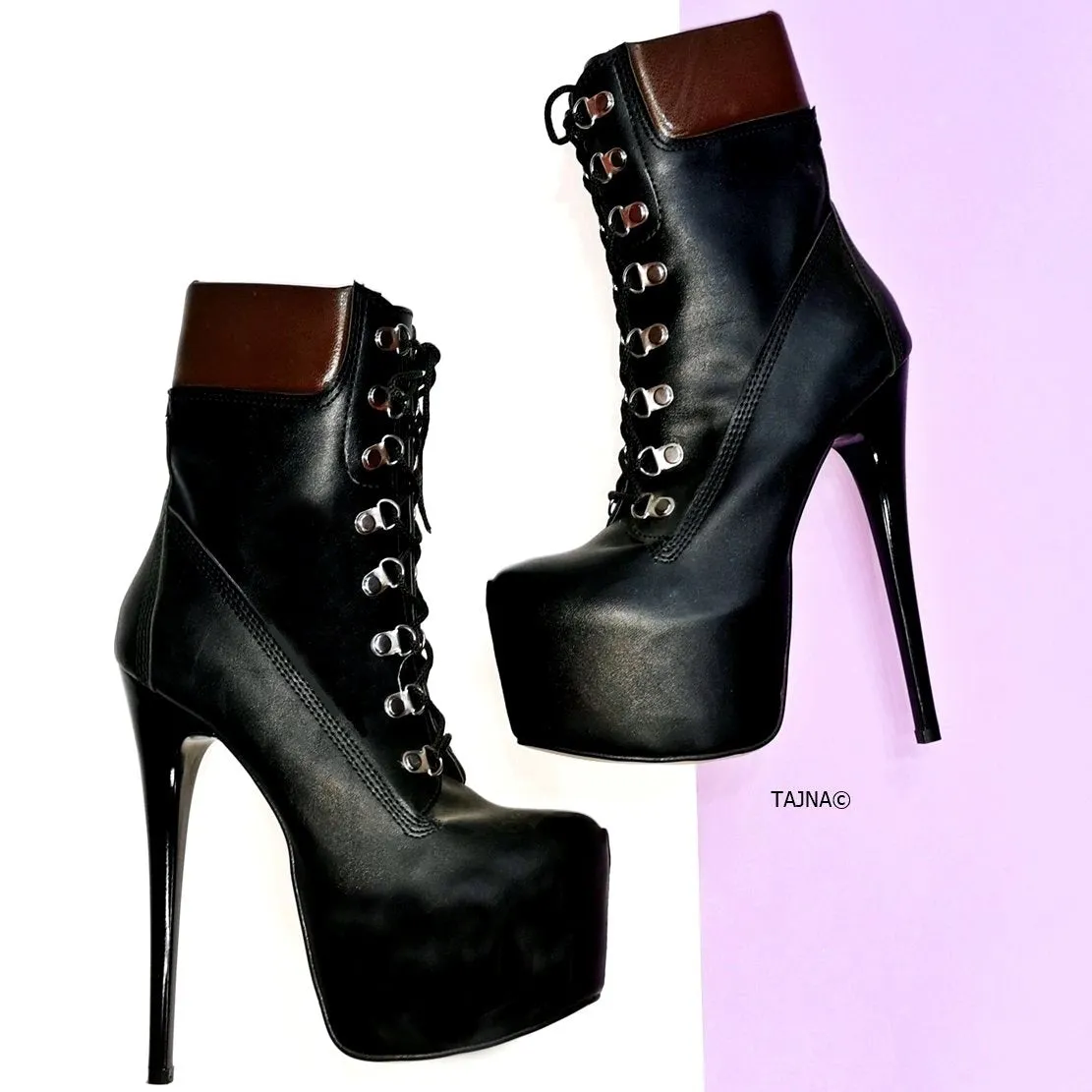 Black Matte Lace Up Timber Platform Boots