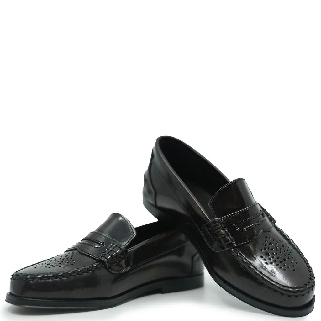 Blublonc Burnished Brown Perforated Loafer