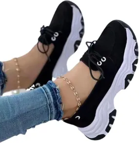 CANIAN 2023 Women's Platform lace-up Trainers, Breathable, Casual, Flat Running Shoes, Fashionable, Comfortable, Round Toe Single Shoes,Black,37