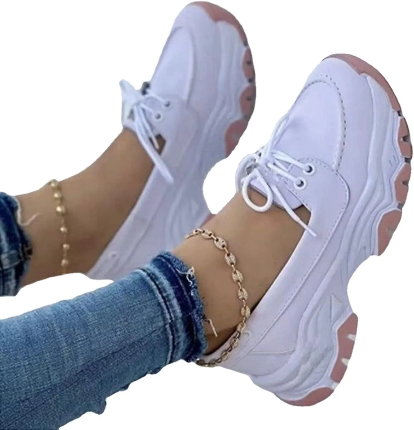 CANIAN 2023 Women's Platform lace-up Trainers, Breathable, Casual, Flat Running Shoes, Fashionable, Comfortable, Round Toe Single Shoes,White,37