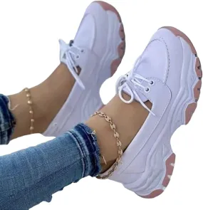 CANIAN 2023 Women's Platform lace-up Trainers, Breathable, Casual, Flat Running Shoes, Fashionable, Comfortable, Round Toe Single Shoes,White,37