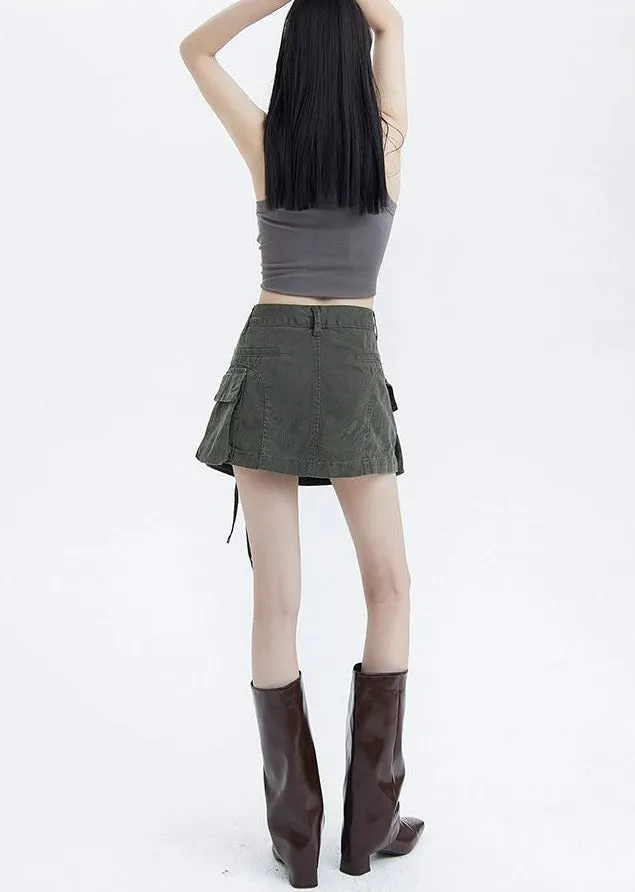 Cargo Pocket Drawstring Mini Skirt