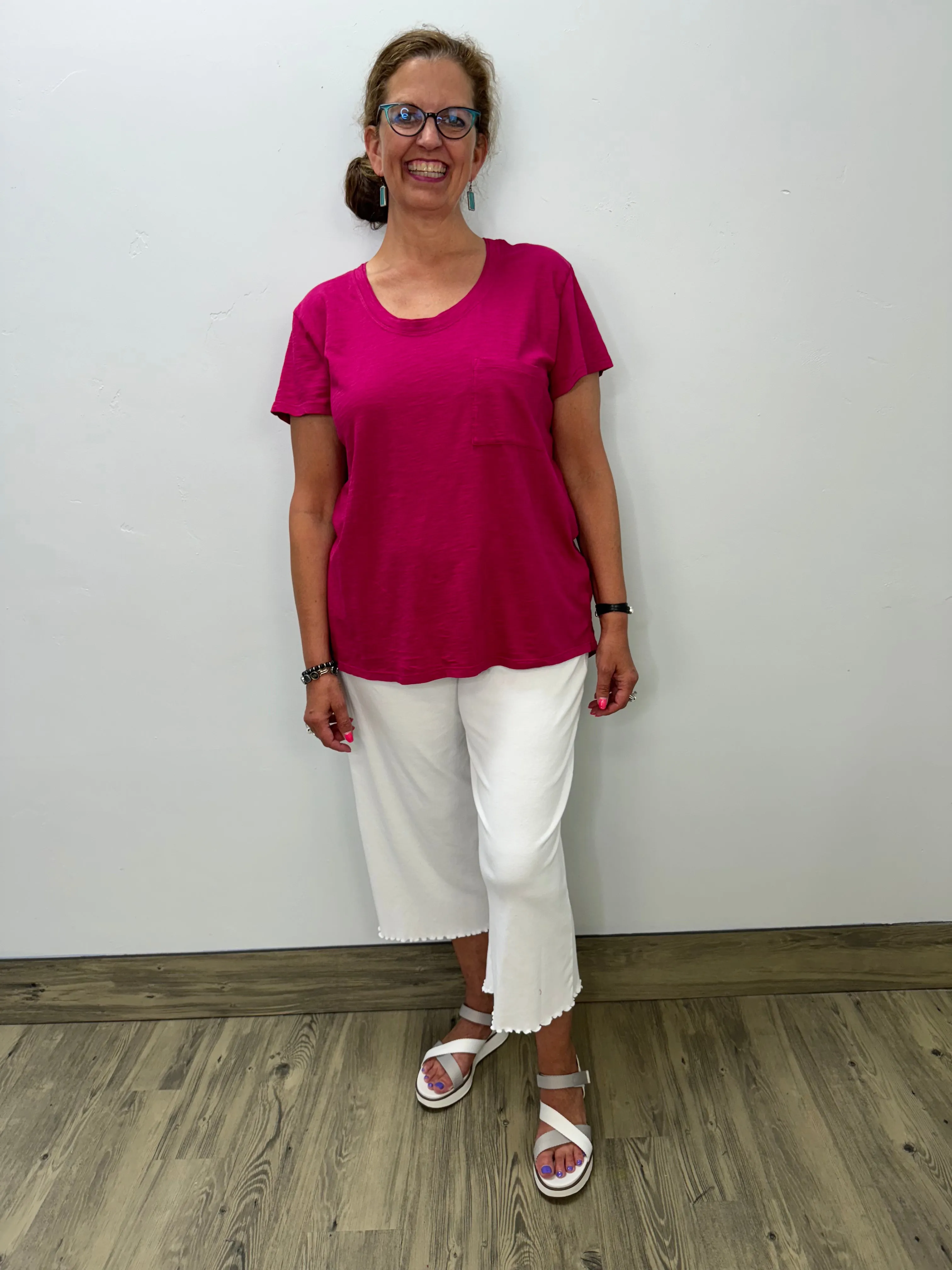 Cerise Pink Short Sleeve Top with Pocket