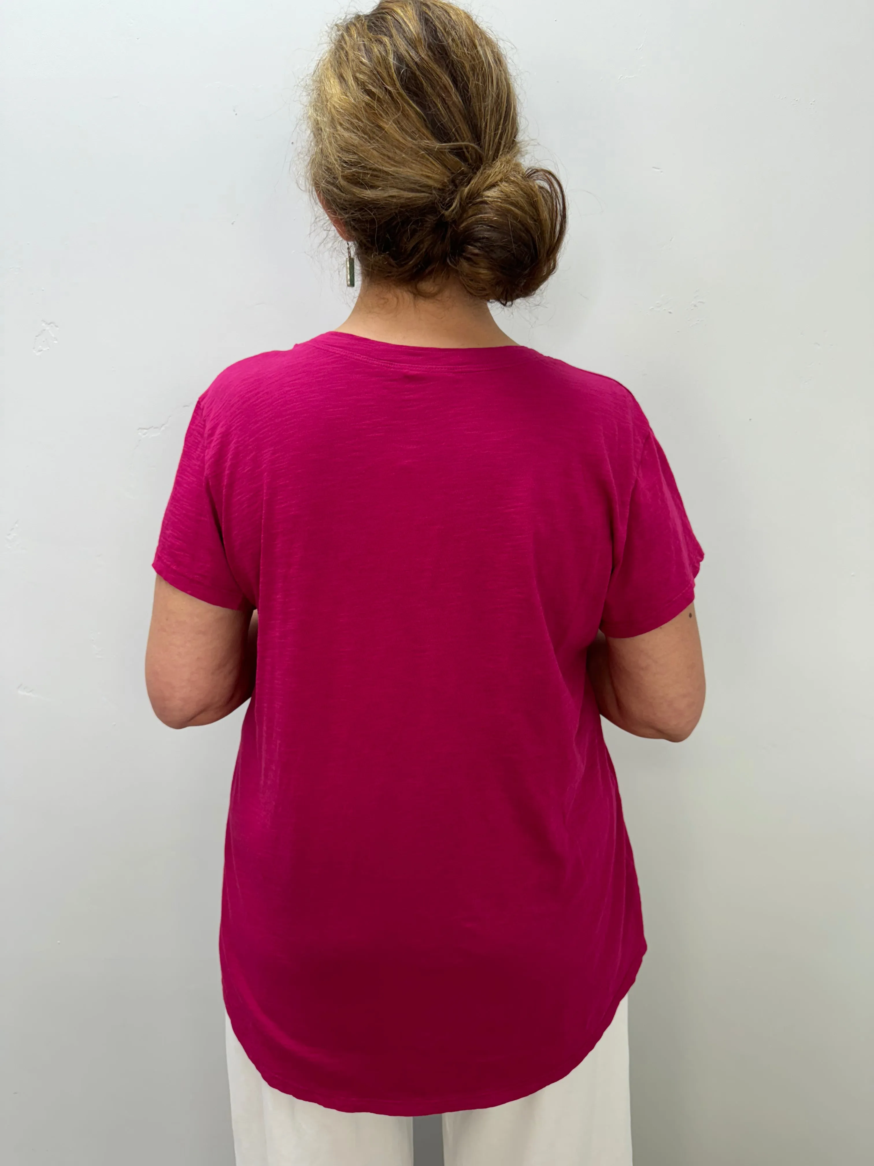 Cerise Pink Short Sleeve Top with Pocket