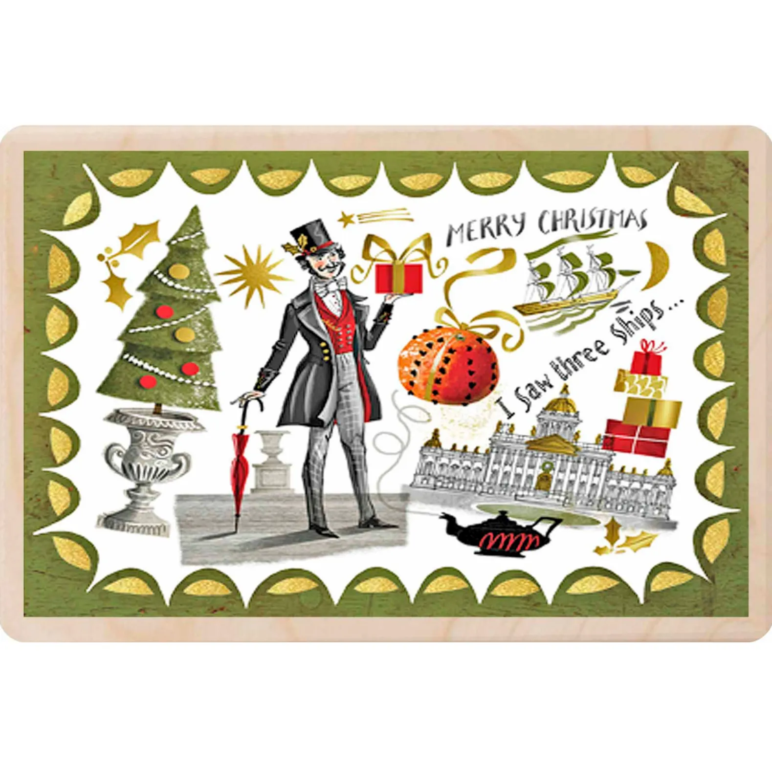 Christmas Gentleman Wooden Postcard