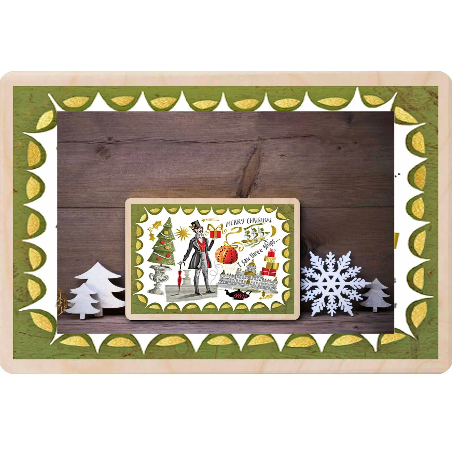 Christmas Gentleman Wooden Postcard