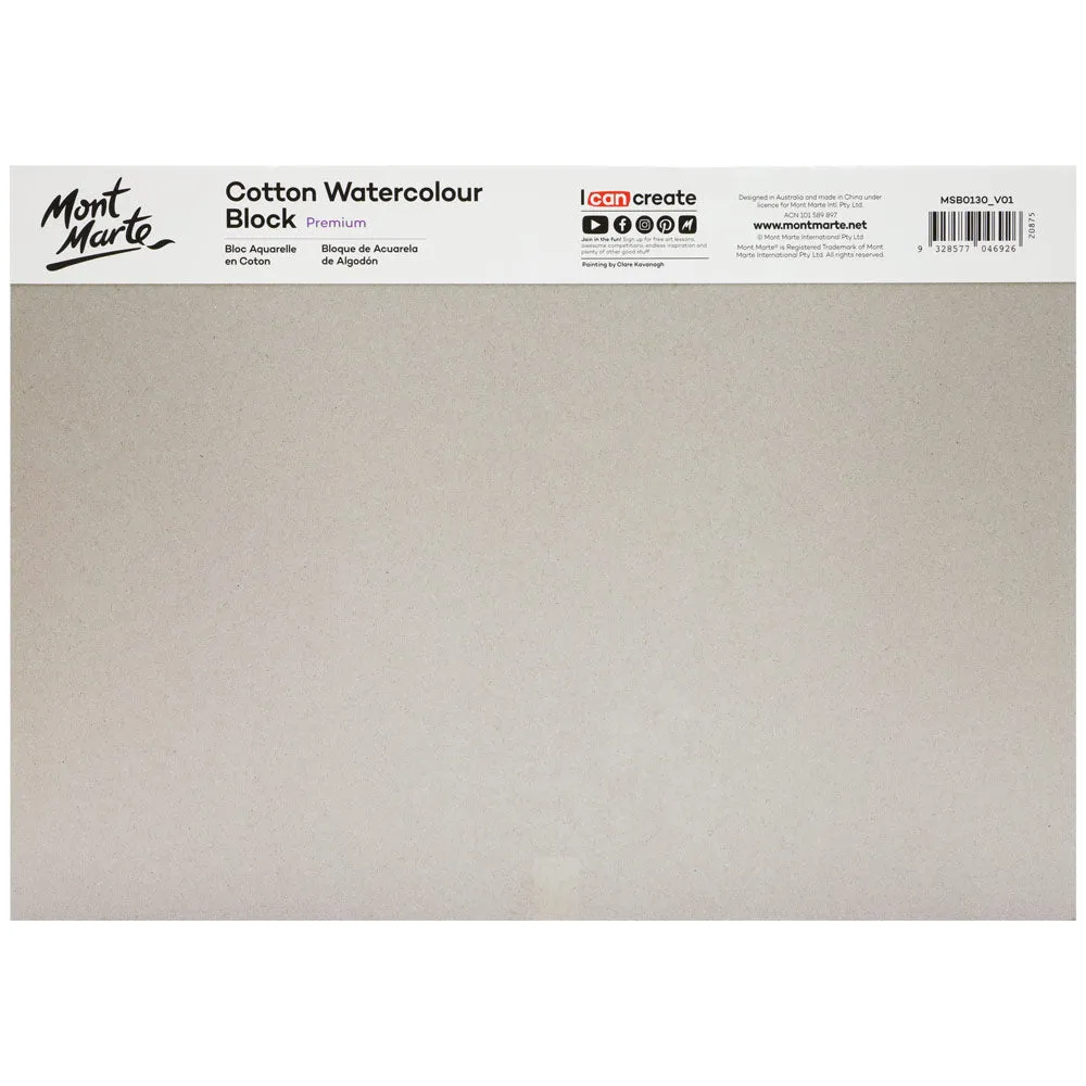 Cotton Watercolour Paper Block Premium 300gsm A3 (16.5 x 11.7in) 12 Sheet