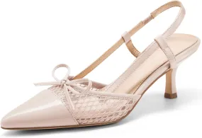 Coutgo Womens Bow Tie Slingback Pumps Pointed Toe Kitten Low Heel Patchwork Dress Heeled Sandals