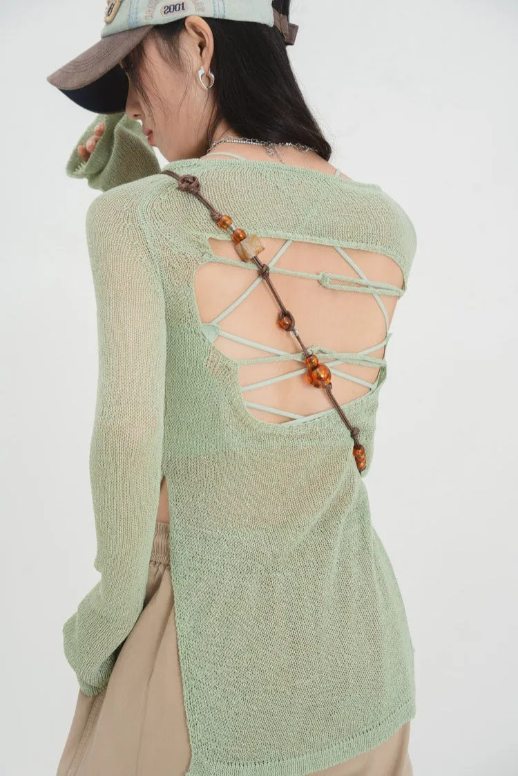 Criss-cross Drawstring Cami and Side Slit Knit Top