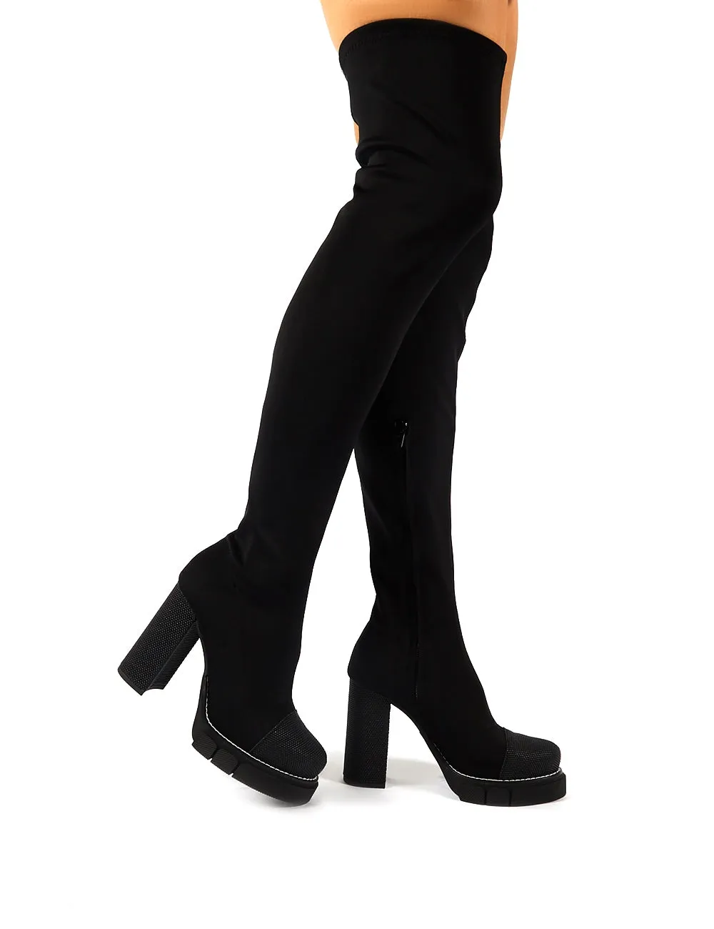 Critic Black Block Heeled Platform Over the Knee Boots