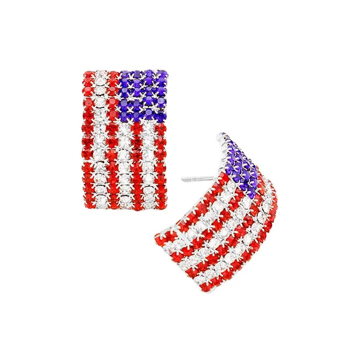 Crystal Pave American Flag Earrings