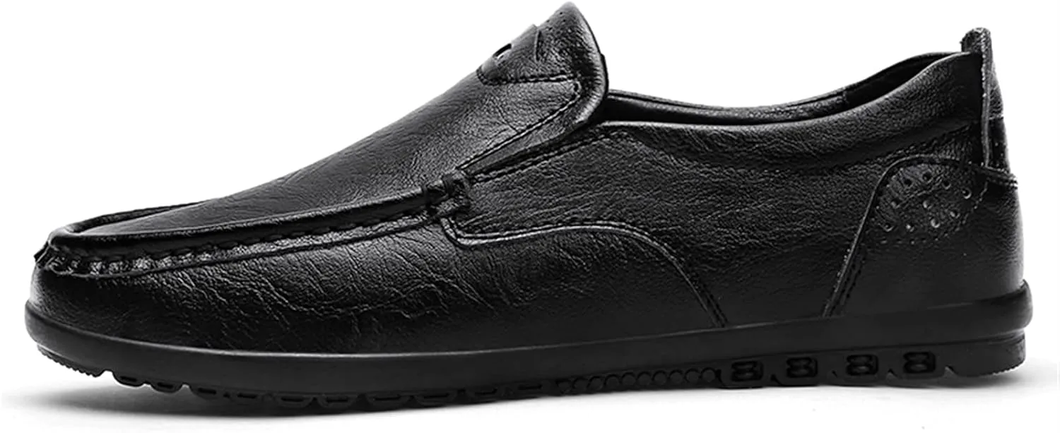 Driving Moccasins for Men Genuine Leather Stitching Details Round Toe Lightweight Anti-Slip Resistant Flexible Flat Heel Driving Slip on for Any Attire