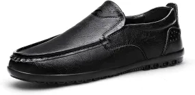 Driving Moccasins for Men Genuine Leather Stitching Details Round Toe Lightweight Anti-Slip Resistant Flexible Flat Heel Driving Slip on for Any Attire