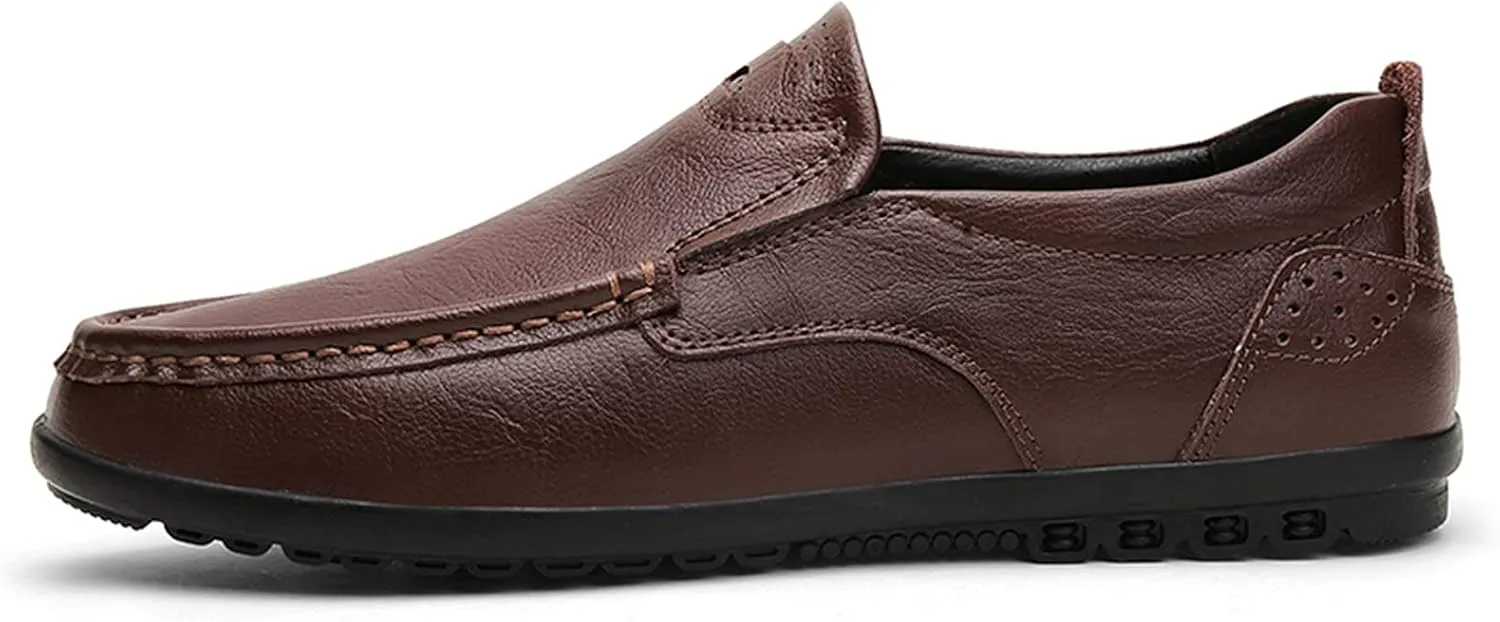 Driving Moccasins for Men Genuine Leather Stitching Details Round Toe Lightweight Anti-Slip Resistant Flexible Flat Heel Driving Slip on for Any Attire
