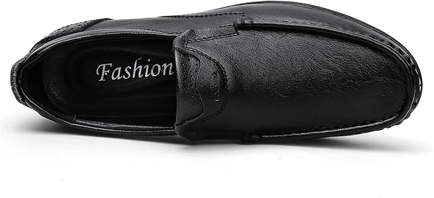 Driving Moccasins for Men Genuine Leather Stitching Details Round Toe Lightweight Anti-Slip Resistant Flexible Flat Heel Driving Slip on for Any Attire
