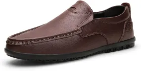 Driving Moccasins for Men Genuine Leather Stitching Details Round Toe Lightweight Anti-Slip Resistant Flexible Flat Heel Driving Slip on for Any Attire