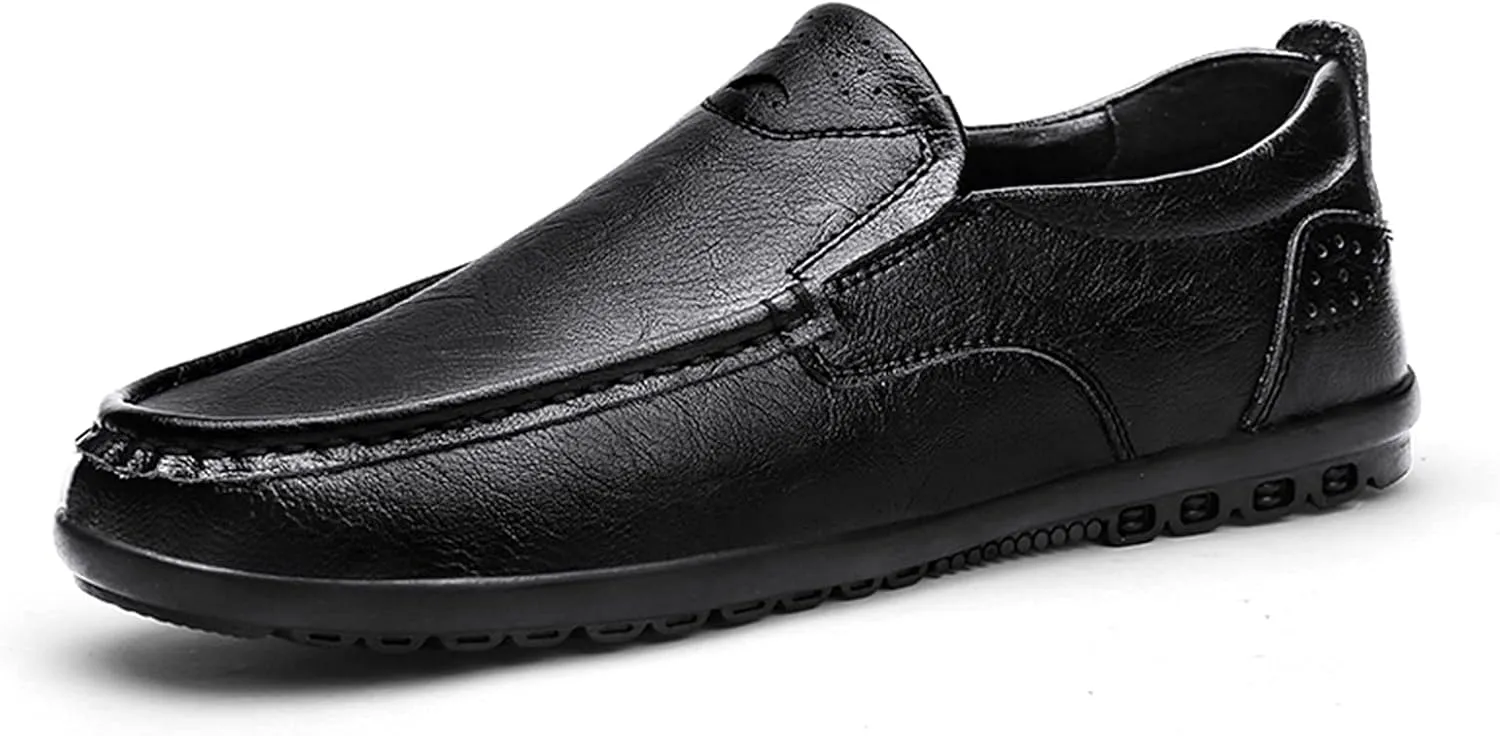 Driving Moccasins for Men Genuine Leather Stitching Details Round Toe Lightweight Anti-Slip Resistant Flexible Flat Heel Driving Slip on for Any Attire