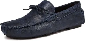 Easy to Put and Remove Driving Moccasins for Men Genuine Leather Stitching Details Deck Shoes 1-Eye Flat Heel Resistant Comfortable Casual Slip On for All Occasions (Color : Blue, Size : 8)