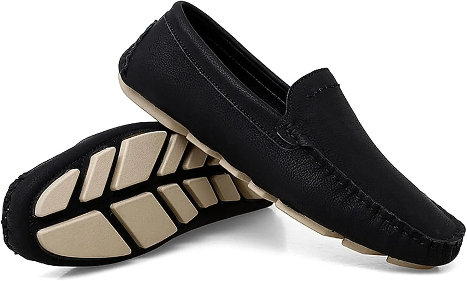 Easy to Put and Remove Driving Moccasins Smoking Loafer for Men Genuine Leather Round Toe Stitching Details Litchi Grain Comfortable Flexible Soft Driving Slip On for All Occasions