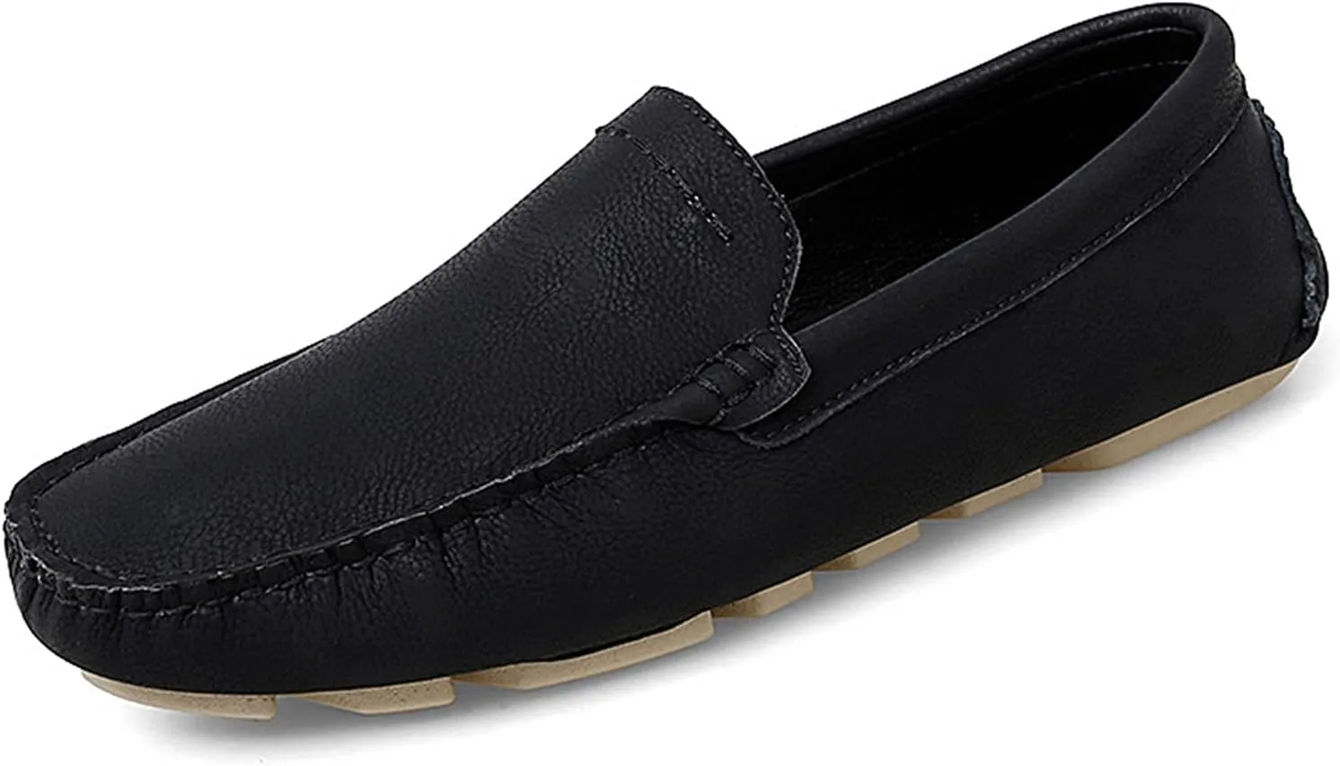 Easy to Put and Remove Driving Moccasins Smoking Loafer for Men Genuine Leather Round Toe Stitching Details Litchi Grain Comfortable Flexible Soft Driving Slip On for All Occasions