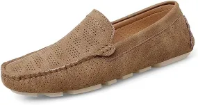 Easy to Put and Remove. Loafer Shoes Driving Moccasins for Men Genuine Leather Stitching Details Perforated Round Toe Rubber Sole Breathable Lightweight Anti-Slip Flat Heel for All Occasions