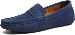 Easy to Put and Remove. Smoking Loafer for Men Genuine Leather Stitching Details Round Toe Suede Vamp Penny Loafer Rubber Sole Lightweight Resistant Anti-Slip Flexible for All Occasions Deep Blue