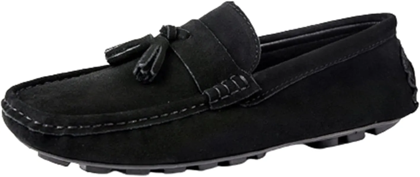Easy to Put and Remove. Smoking Loafer for Men PU Tassel Stitching Details Round Toe Suede Vamp Flexible Lightweight Flat Heel Resistant Driving Slip on for All Occasions