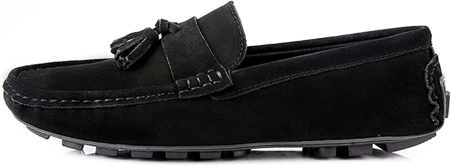 Easy to Put and Remove. Smoking Loafer for Men PU Tassel Stitching Details Round Toe Suede Vamp Flexible Lightweight Flat Heel Resistant Driving Slip on for All Occasions
