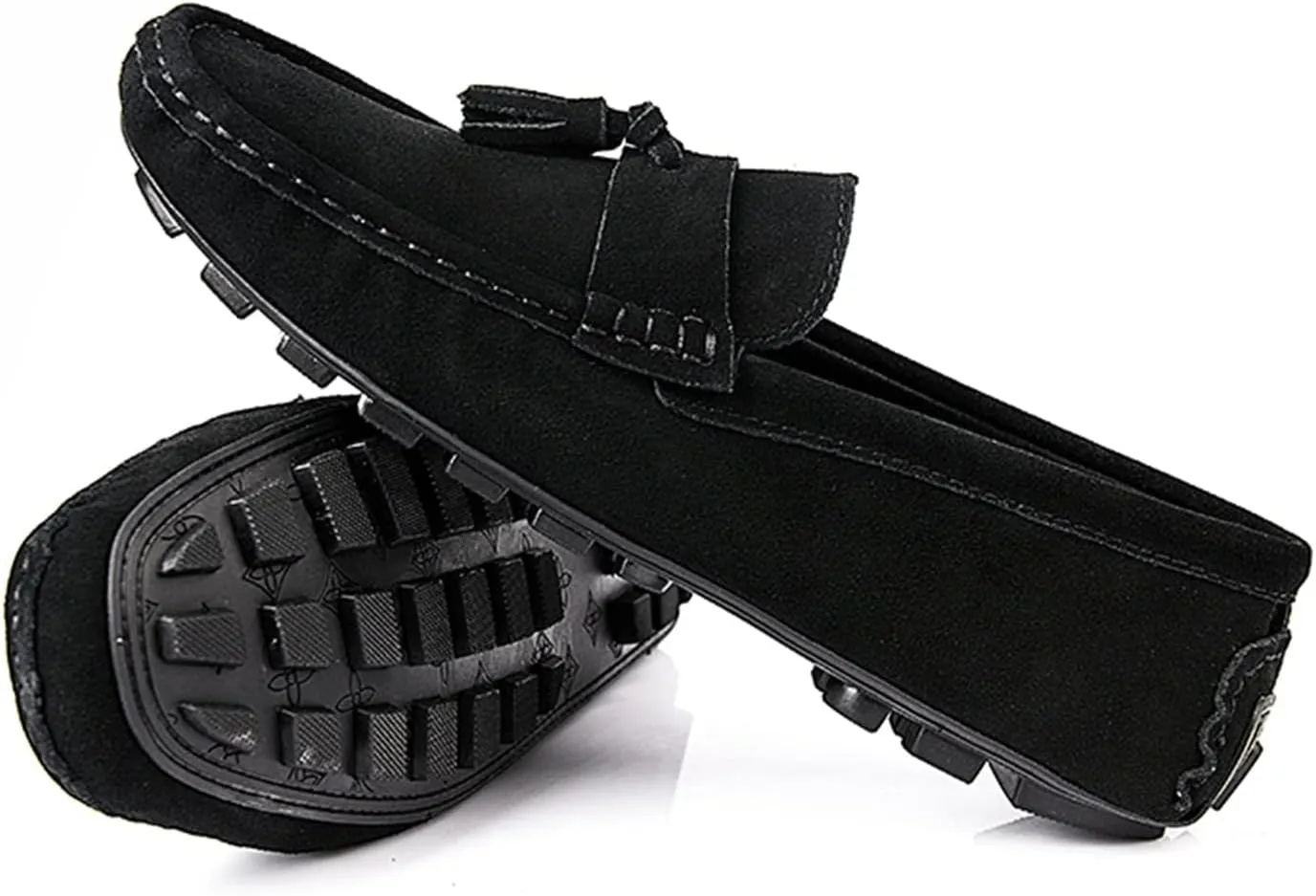Easy to Put and Remove. Smoking Loafer for Men PU Tassel Stitching Details Round Toe Suede Vamp Flexible Lightweight Flat Heel Resistant Driving Slip on for All Occasions